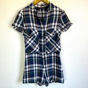 Zara Trafaluc Plaid Button-Down Romper